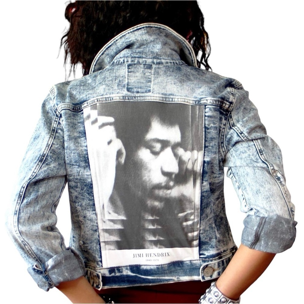 Iconic Rock Jimmy Hendrix Custom Denim Jacket - S/M - Sexy Party Cocktail - Madz - Picture 13 of 17